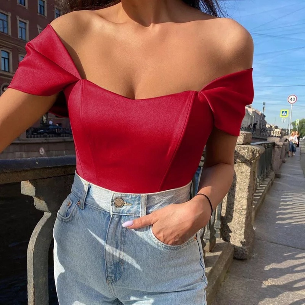 Red Off Shoulder Sexy Corset Tank Top